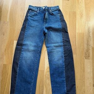 MOTHER Two-Tone Ankle Jeans in Blue and Dark Gray/Black